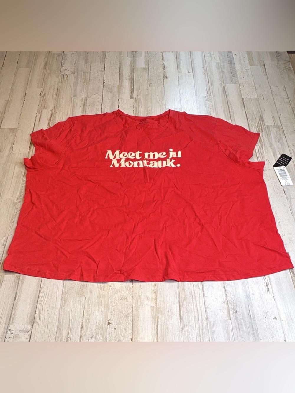 Torrid Belle+Isle Red "Meet Me in Montauk" Graphic Cotton Crew Tee 3X NWT!